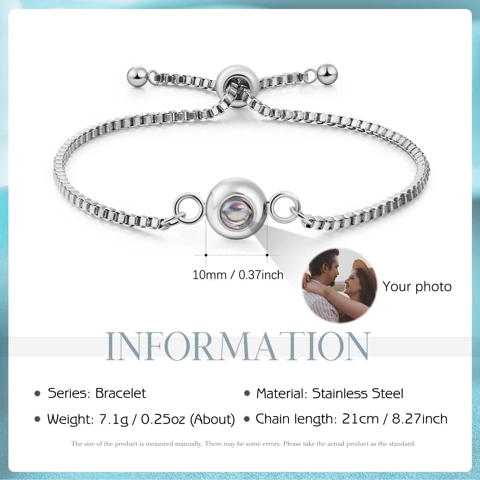 Personalised Projection Stone Couple Bracelet - Custom Photo Keepsake Christmas Gift for Her | Jessemade