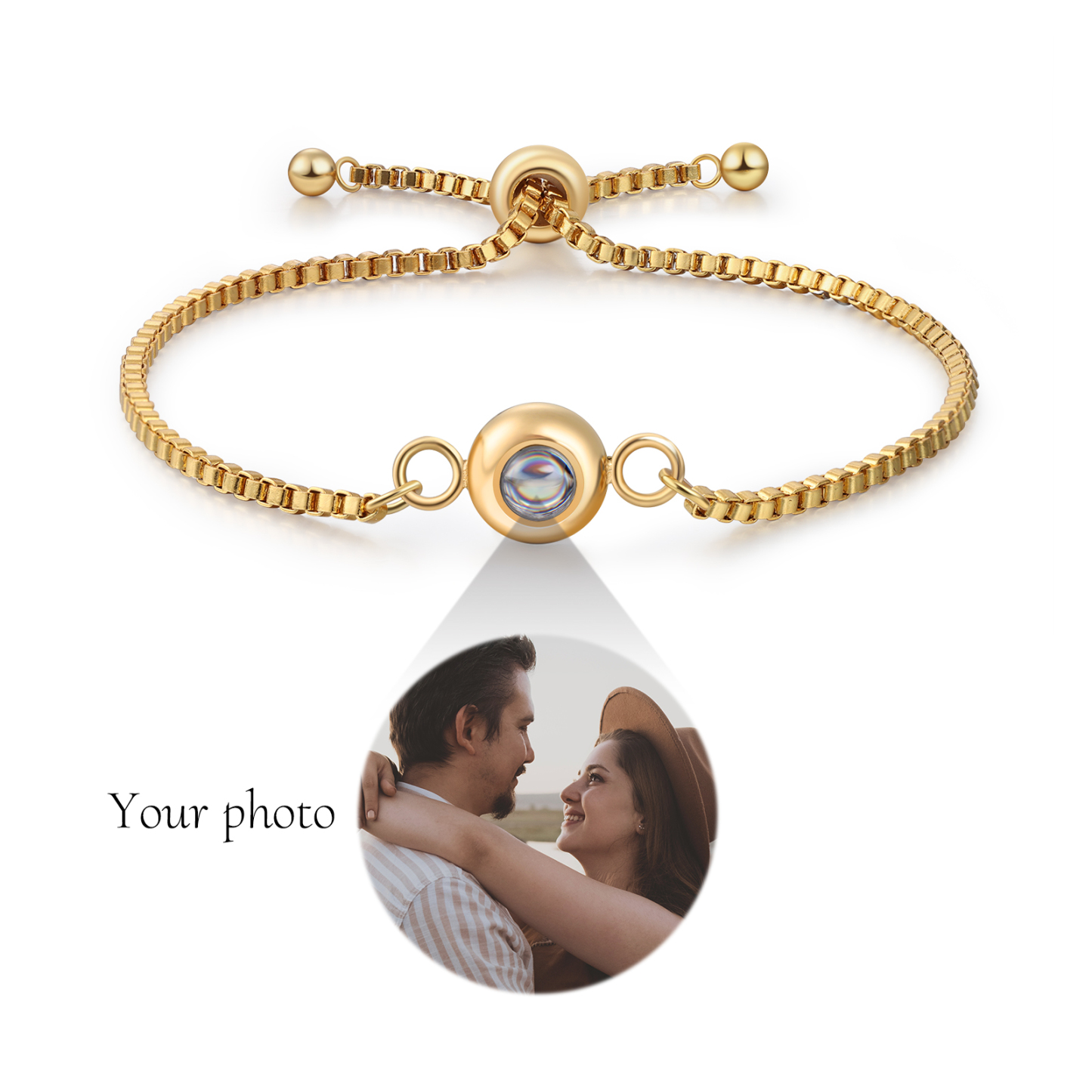 Personalised Projection Stone Couple Bracelet - Custom Photo Keepsake Christmas Gift for Her | Jessemade