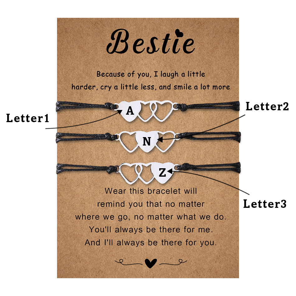 3 Pcs Heart Bracelet Set, Adjustable 3 GENERATIONS Bracelets Gift With Gift Card Set For Kids/Mother/Grandma for Nan