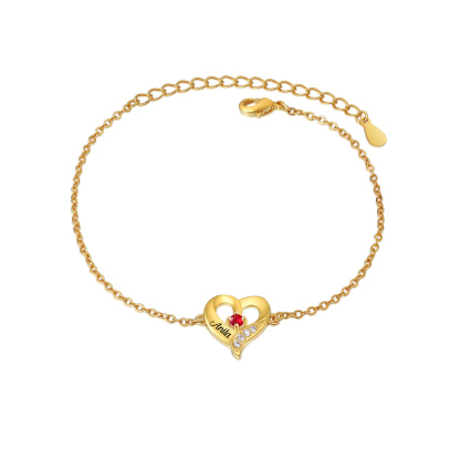 Personalised 1-7 Names Heart Bracelet Gift Set With Gift Box Birthstones Bangle For Her | Jessemade