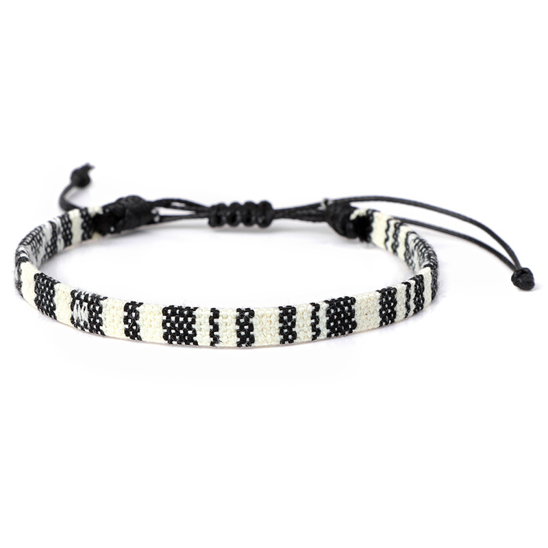 Personalised Adjustable Bracelet-Black and White Bohemian Woven Cord Bracelet | Jessemade