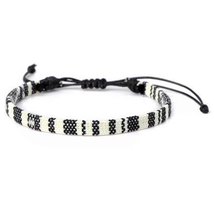 Personalised Adjustable Bracelet-Black and White Bohemian Woven Cord Bracelet | Jessemade