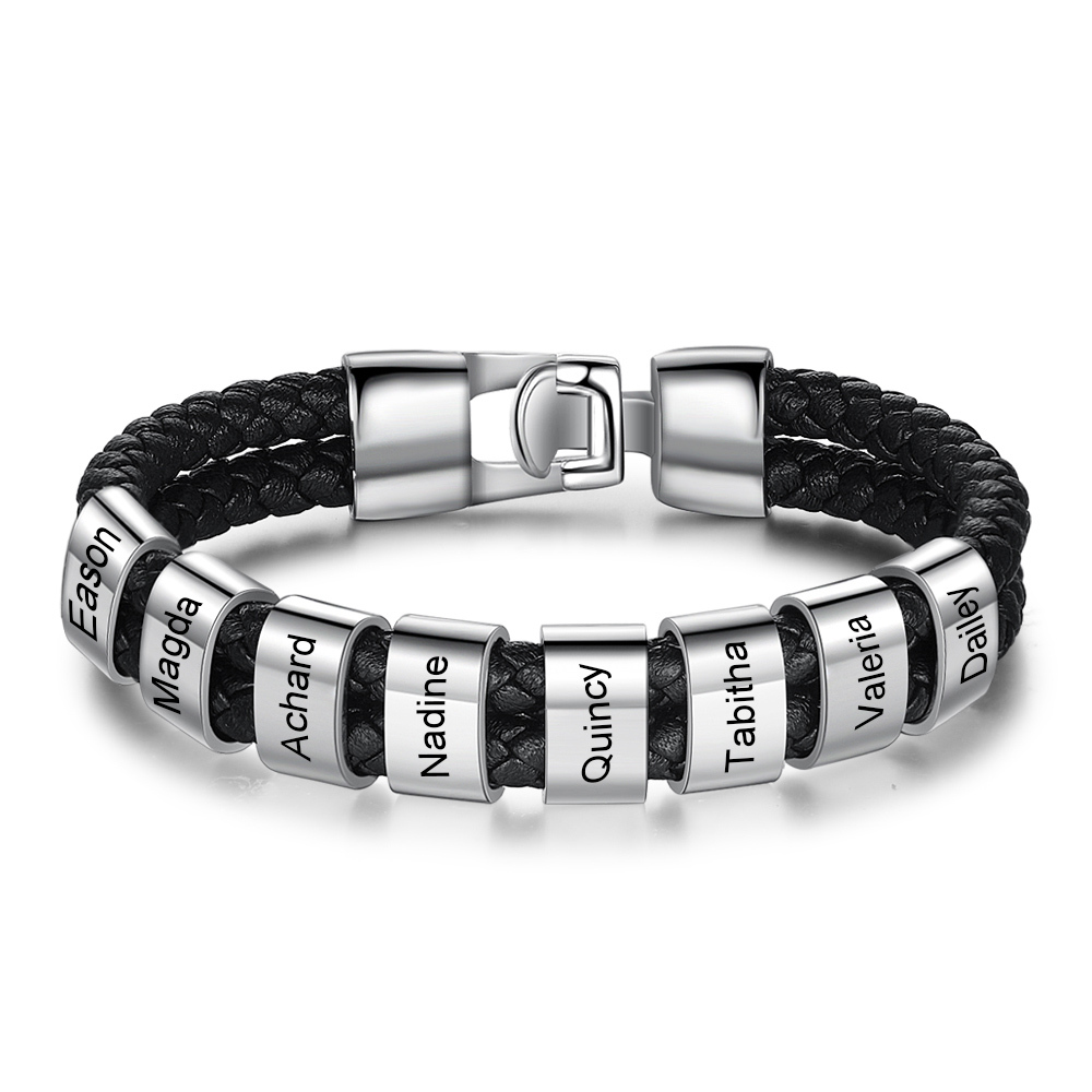 Personalised Men's Leather Bracelet 1–8 Names