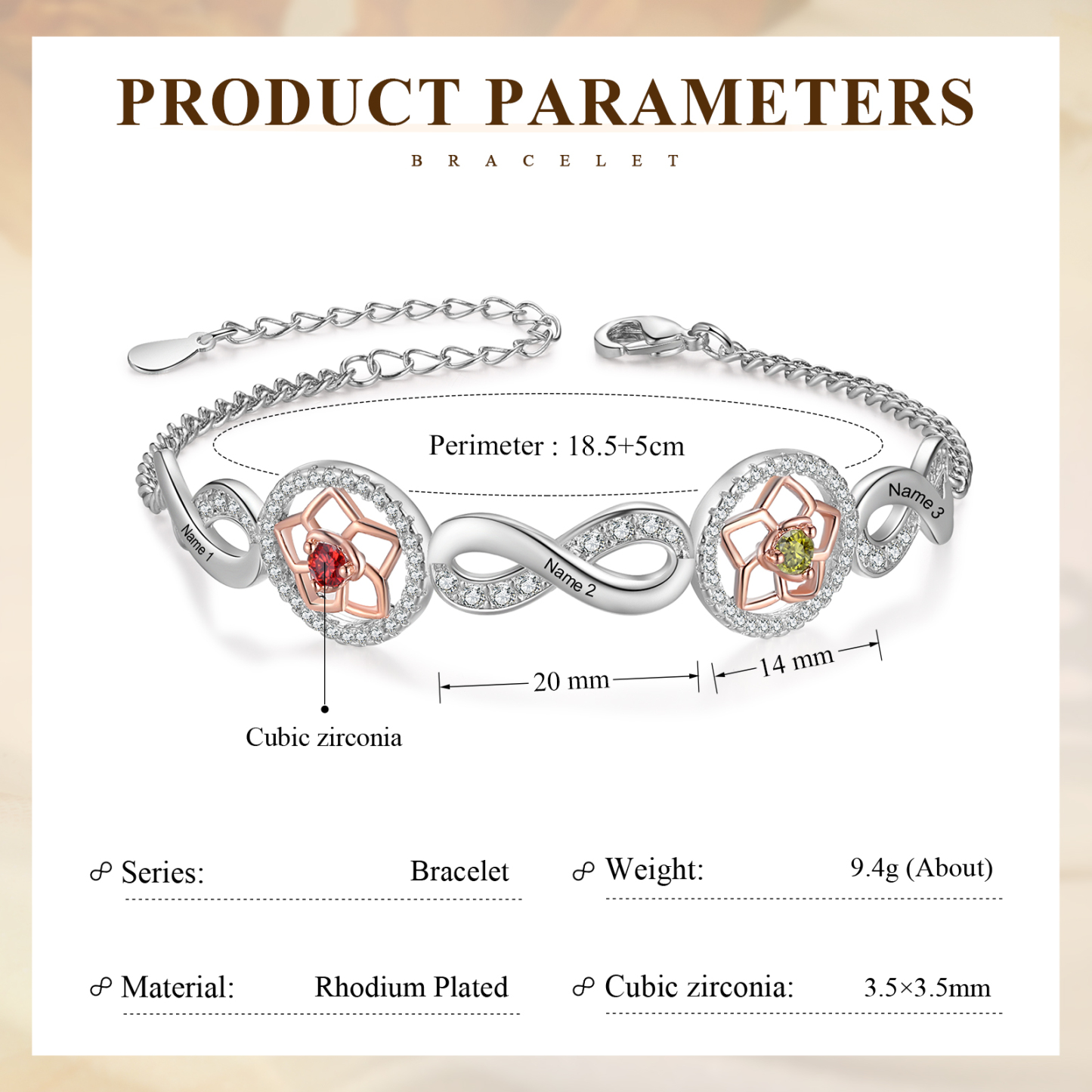 3 Names-Personalized Name Bracelet Customized Bracelet With 2 Birthstones For Her