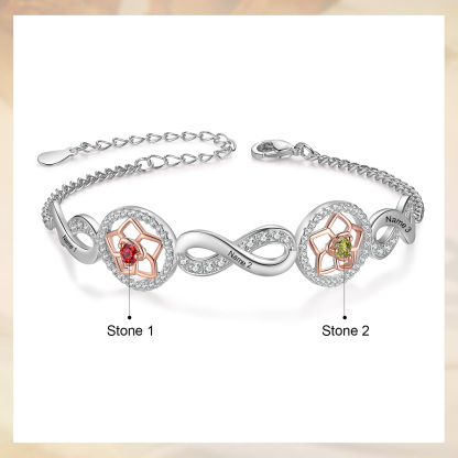 3 Names-Personalized Name Bracelet Customized Bracelet With 2 Birthstones For Her