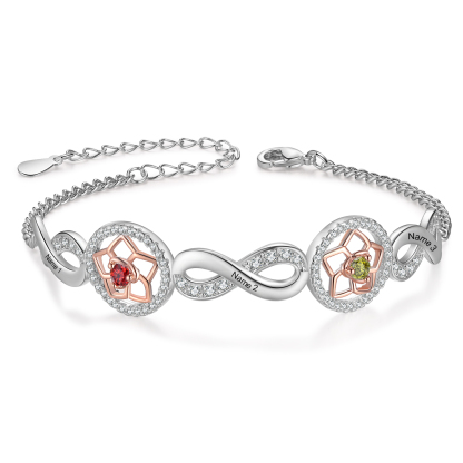 3 Names-Personalized Name Bracelet Customized Bracelet With 2 Birthstones For Her