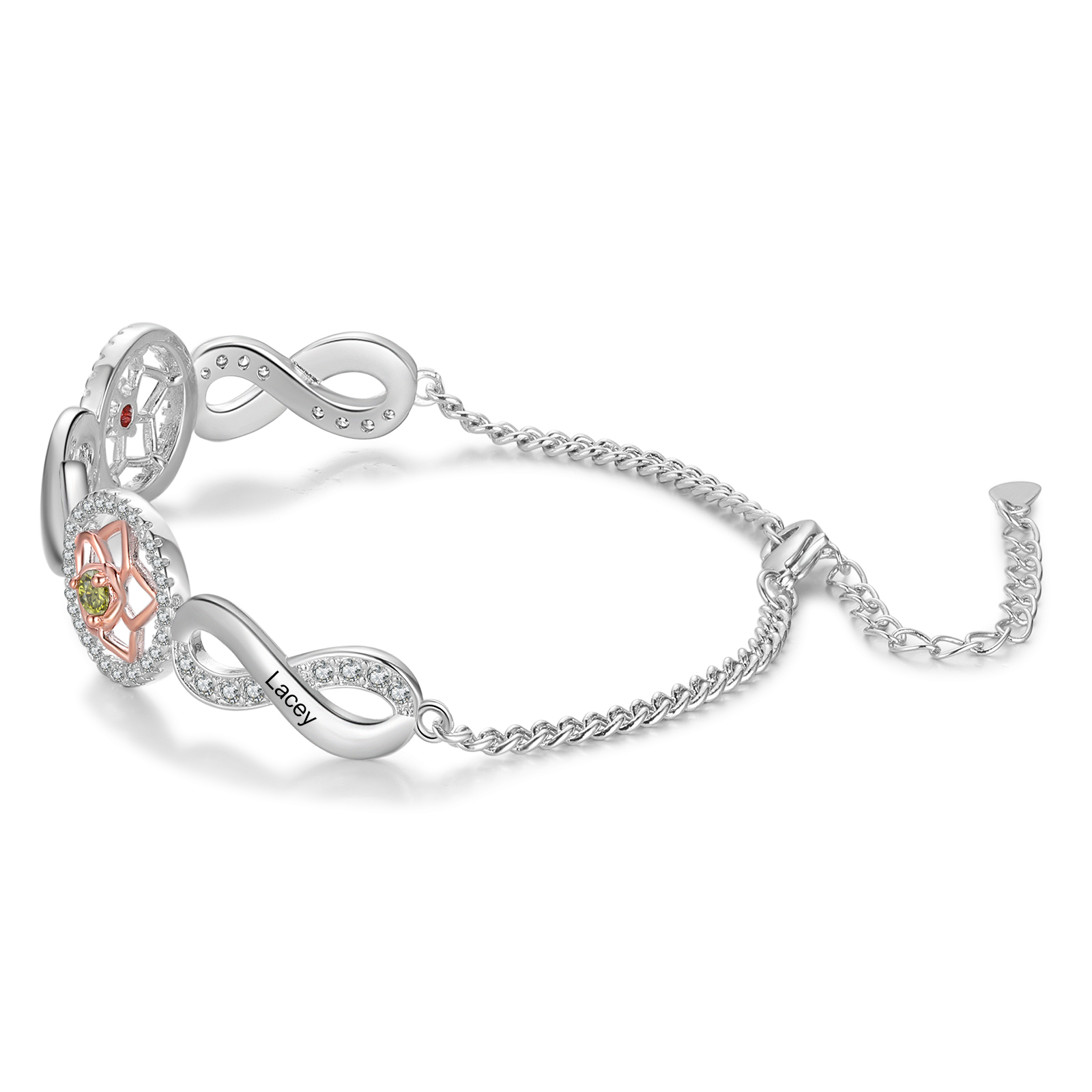 3 Names-Personalized Name Bracelet Customized Bracelet With 2 Birthstones For Her