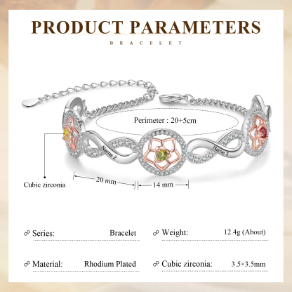 4 Names-Personalized Name Bracelet Customized Bracelet With 3 Birthstones For Her