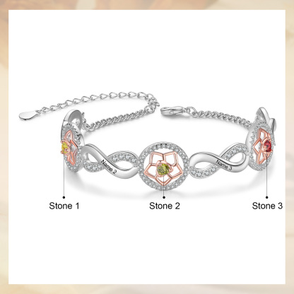 4 Names-Personalized Name Bracelet Customized Bracelet With 3 Birthstones For Her