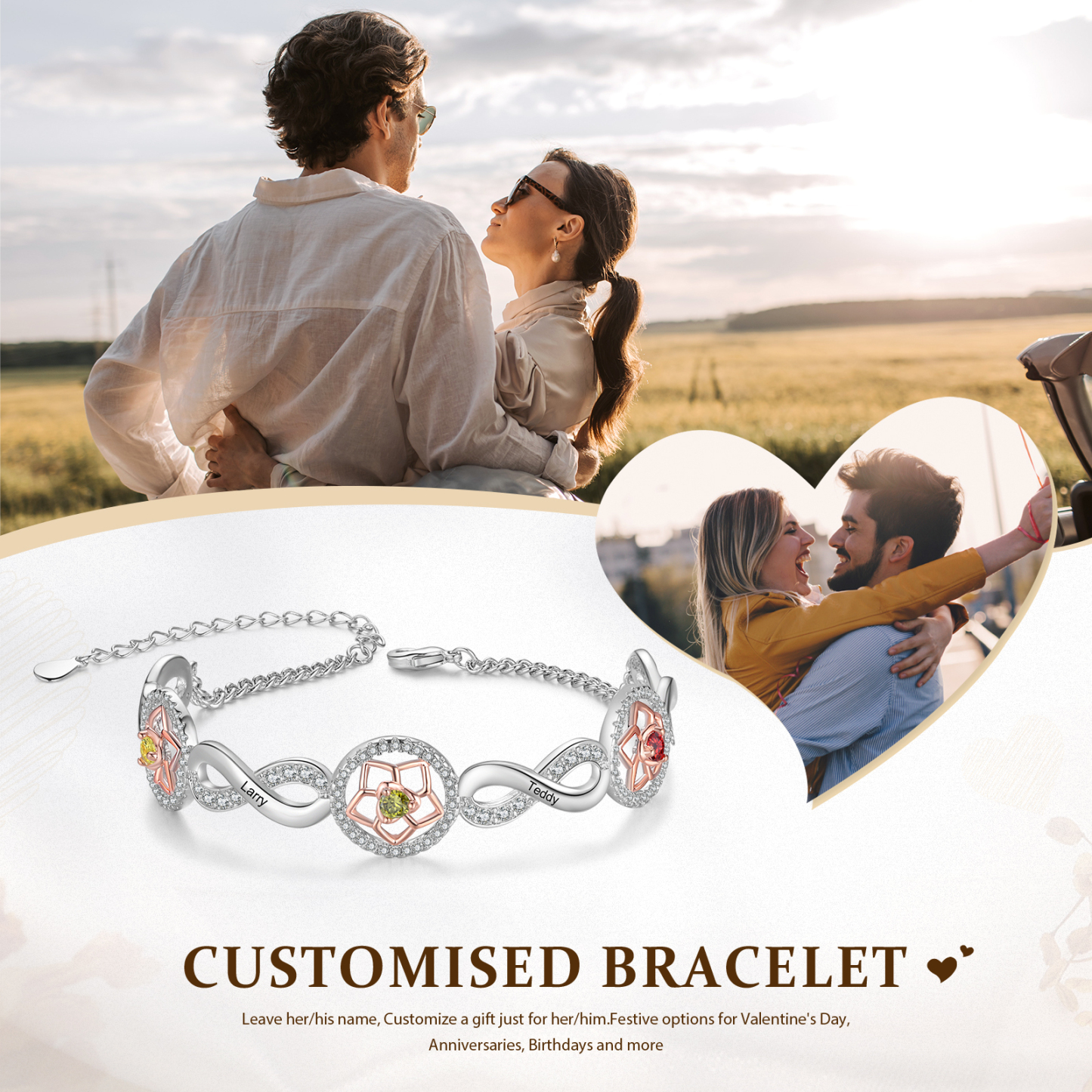 4 Names-Personalized Name Bracelet Customized Bracelet With 3 Birthstones For Her