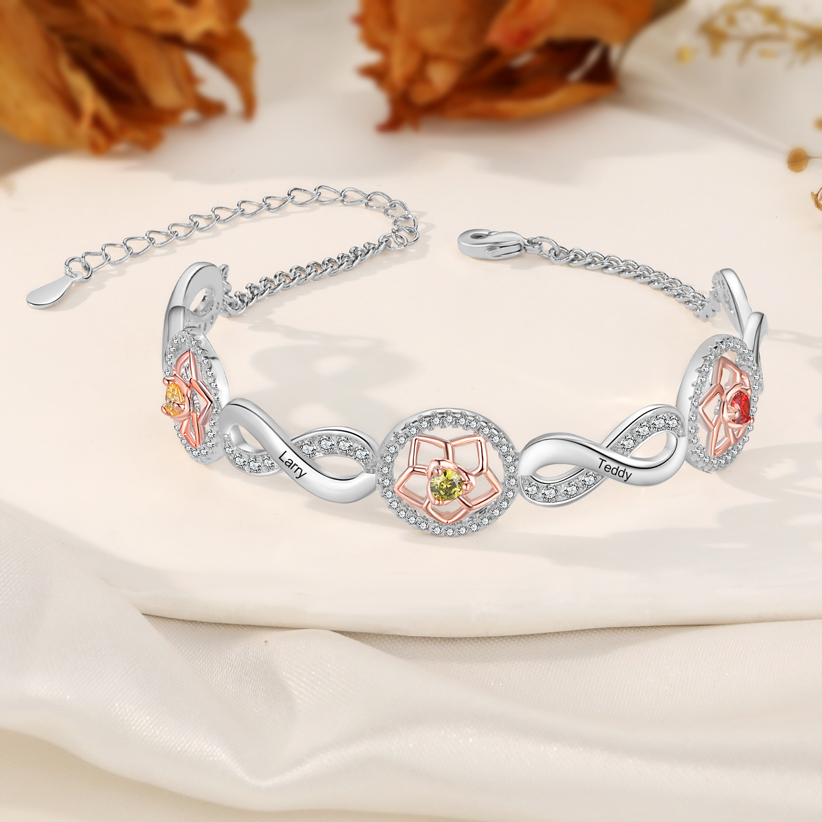 4 Names-Personalized Name Bracelet Customized Bracelet With 3 Birthstones For Her