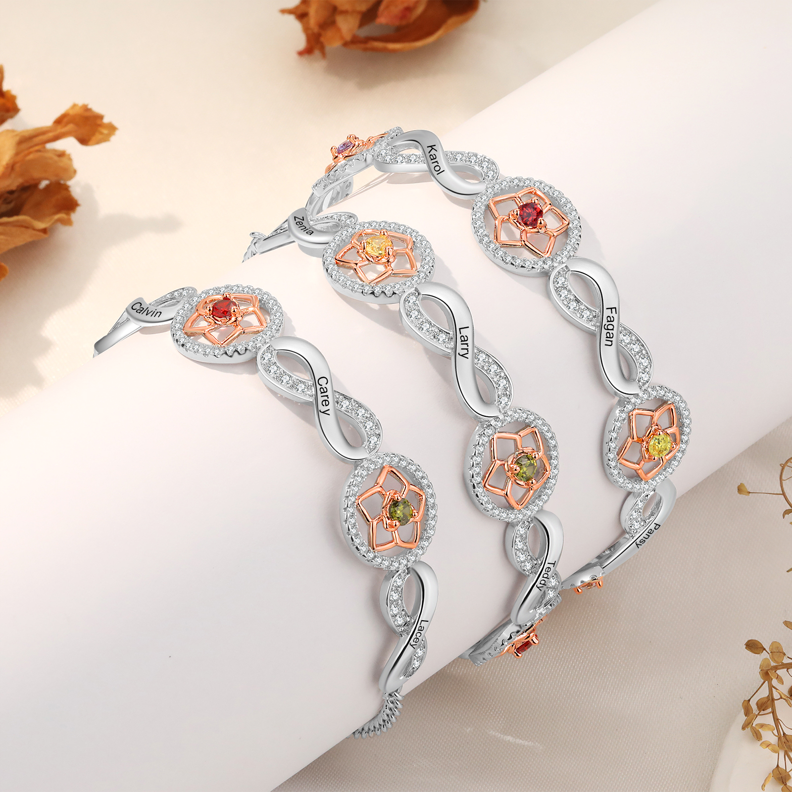 4 Names-Personalized Name Bracelet Customized Bracelet With 3 Birthstones For Her