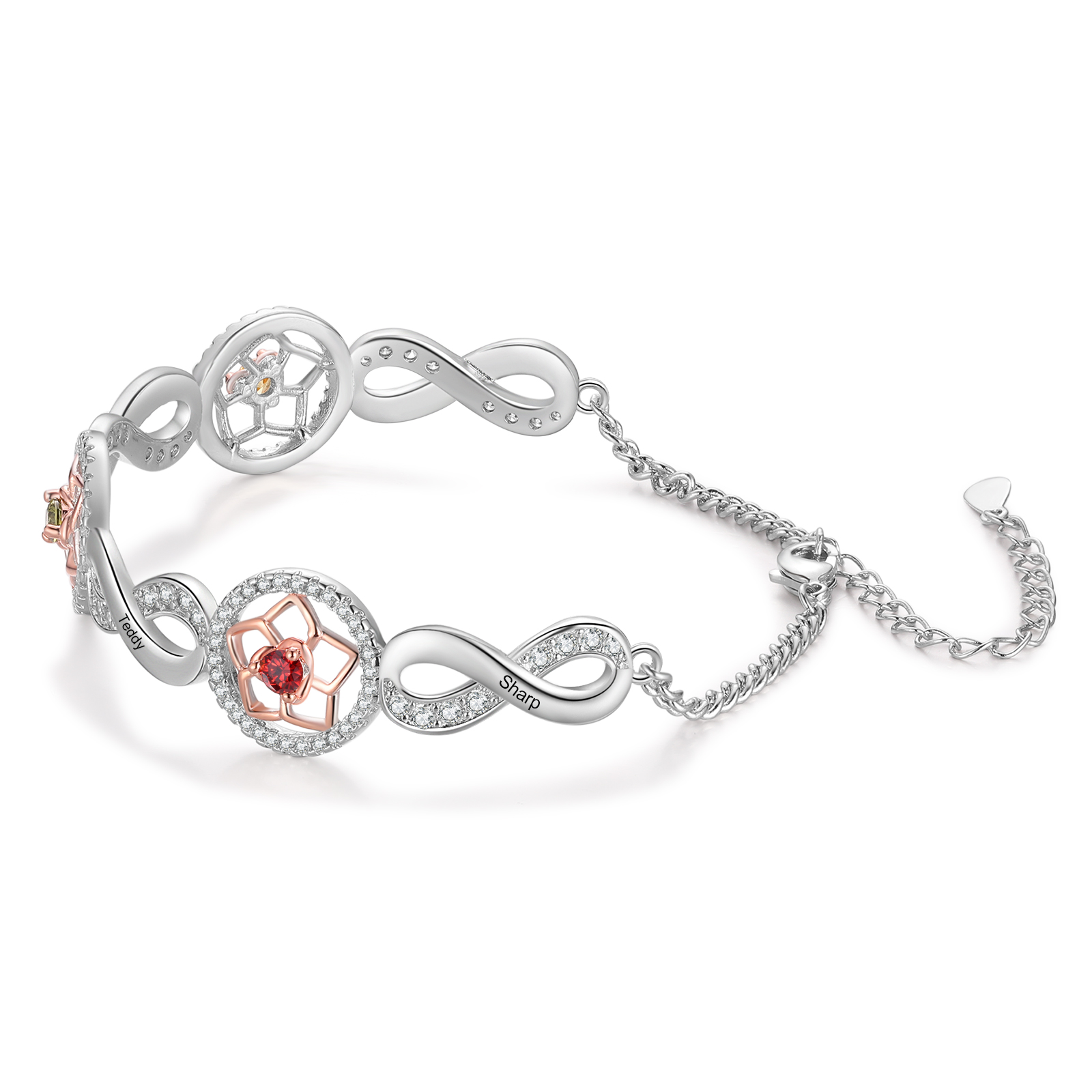 4 Names-Personalized Name Bracelet Customized Bracelet With 3 Birthstones For Her