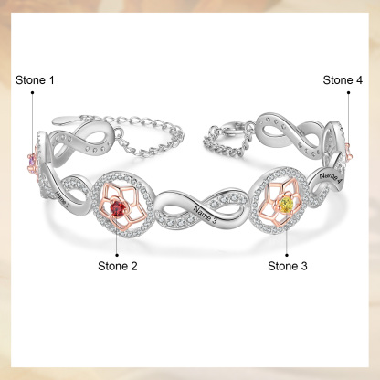 5 Names-Personalized Name Bracelet Customized Bracelet With 3 Birthstones For Her