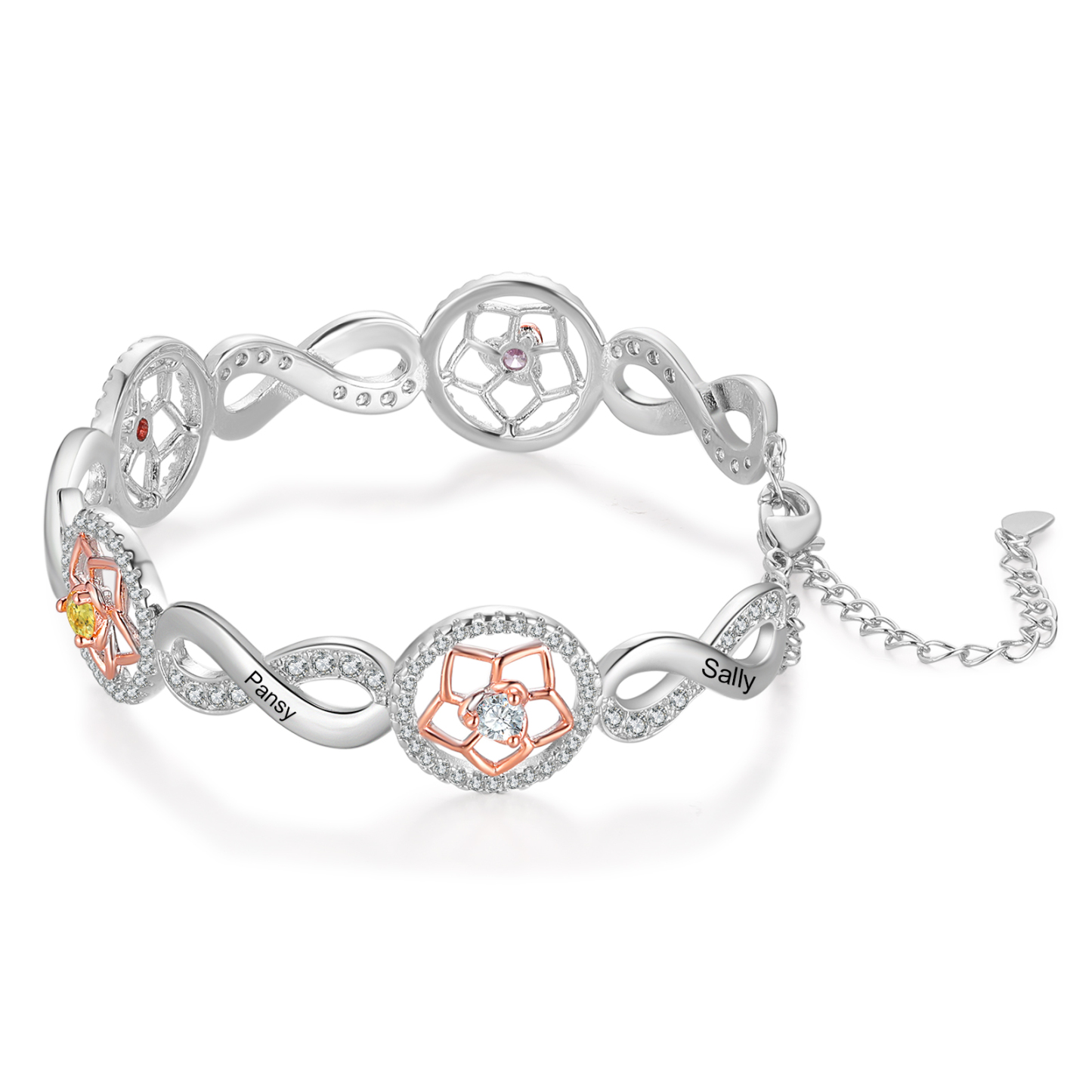 5 Names-Personalized Name Bracelet Customized Bracelet With 3 Birthstones For Her