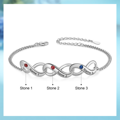 3 Names-Personalised Woman Bracelet With Birthstone Custom Names Bracelet Gift For Her