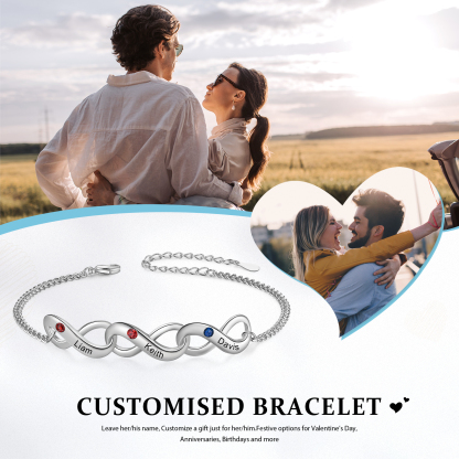 3 Names-Personalised Woman Bracelet With Birthstone Custom Names Bracelet Gift For Her