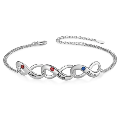 3 Names-Personalised Woman Bracelet With Birthstone Custom Names Bracelet Gift For Her