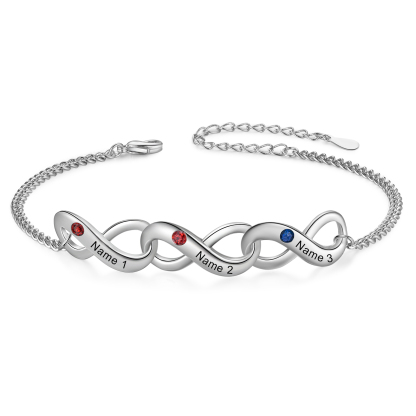 3 Names-Personalised Woman Bracelet With Birthstone Custom Names Bracelet Gift For Her