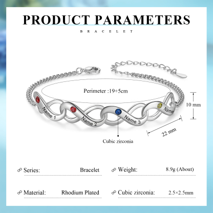 4 Names-Personalised Woman Bracelet With Birthstone Custom Names Bracelet Gift For Her