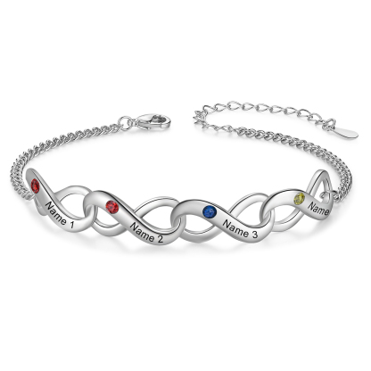 4 Names-Personalised Woman Bracelet With Birthstone Custom Names Bracelet Gift For Her