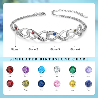 4 Names-Personalised Woman Bracelet With Birthstone Custom Names Bracelet Gift For Her