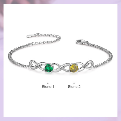 3 Names-Personalised Woman Bracelet With Round Birthstone Custom Names Bracelet Gift For Her