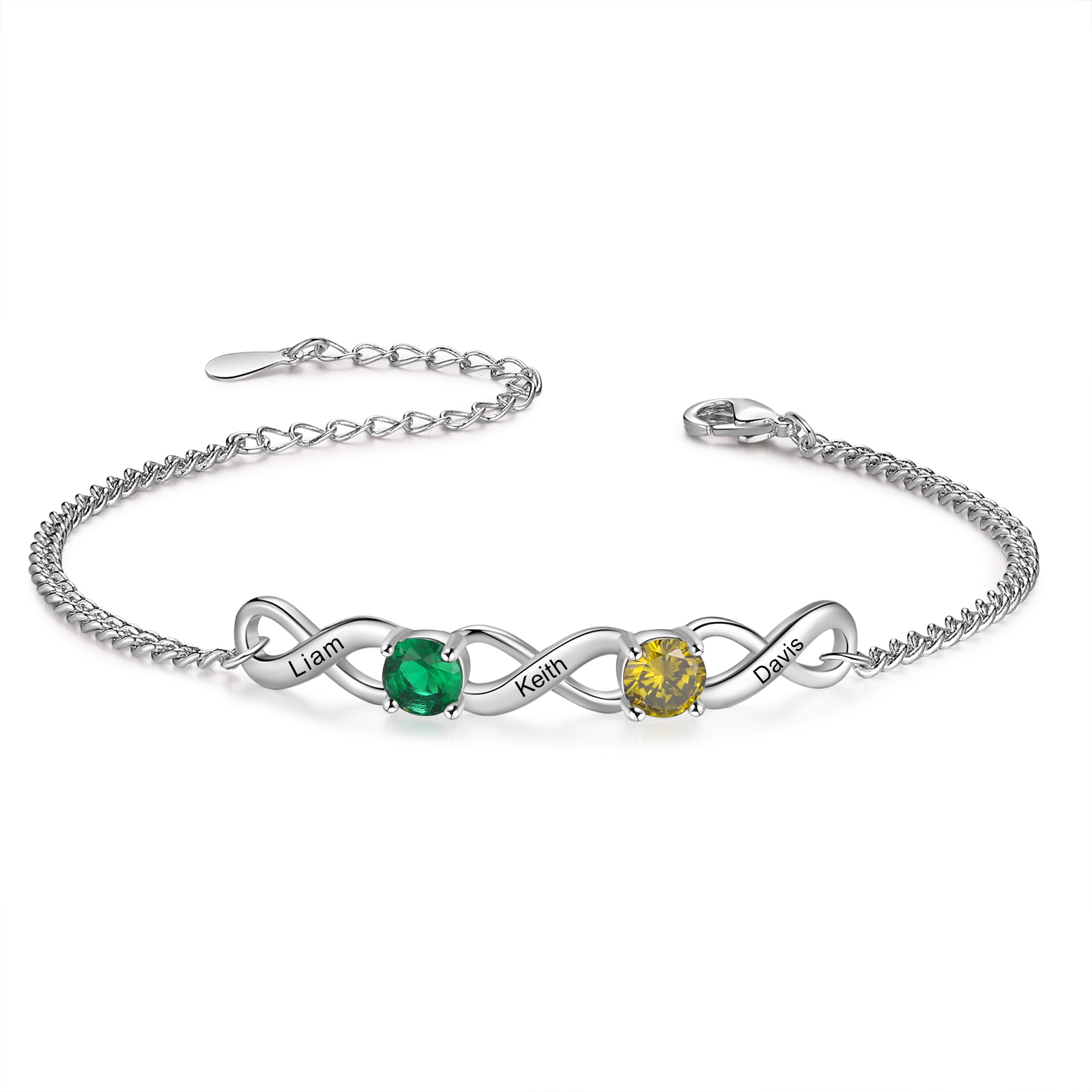 3 Names-Personalised Woman Bracelet With Round Birthstone Custom Names Bracelet Gift For Her