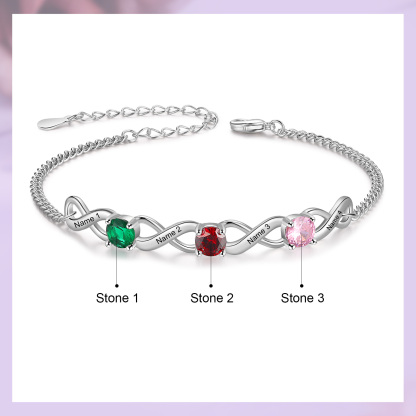 4 Names-Personalised Woman Bracelet With Round Birthstone Custom Names Bracelet Gift For Her