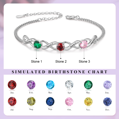 4 Names-Personalised Woman Bracelet With Round Birthstone Custom Names Bracelet Gift For Her