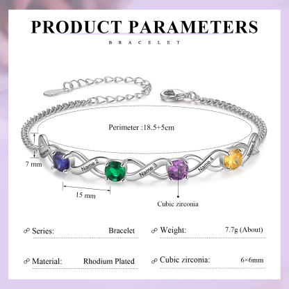 5 Names-Personalised Woman Bracelet With Round Birthstone Custom Names Bracelet Gift For Her