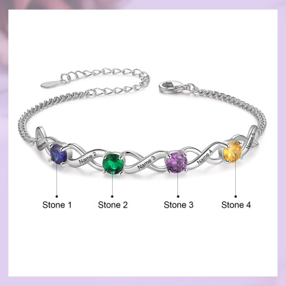 5 Names-Personalised Woman Bracelet With Round Birthstone Custom Names Bracelet Gift For Her