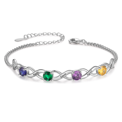 5 Names-Personalised Woman Bracelet With Round Birthstone Custom Names Bracelet Gift For Her