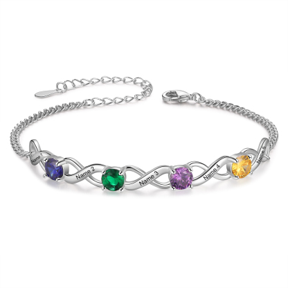 5 Names-Personalised Woman Bracelet With Round Birthstone Custom Names Bracelet Gift For Her