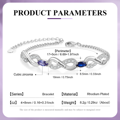 3 Names - Personalised Birthstone and Name Beautiful Bracelet Gift for Her