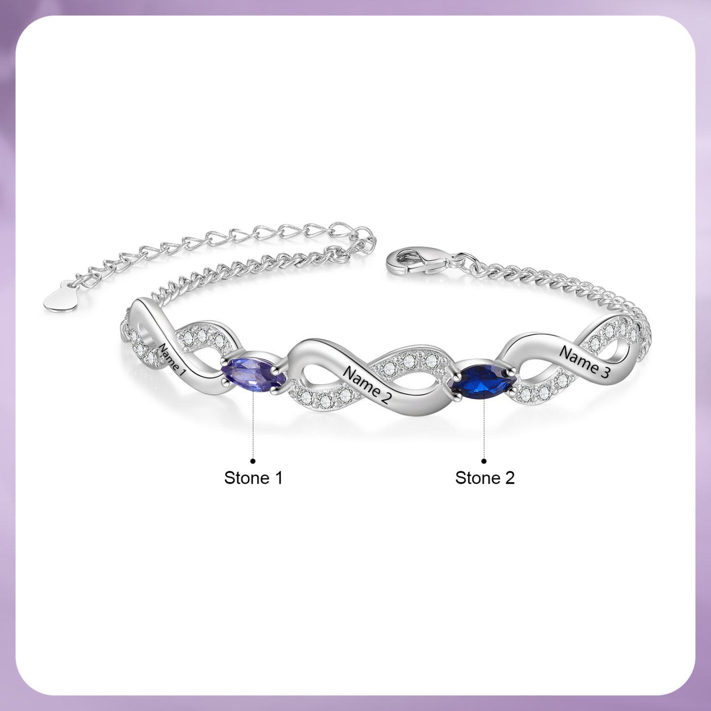 3 Names - Personalised Birthstone and Name Beautiful Bracelet Gift for Her