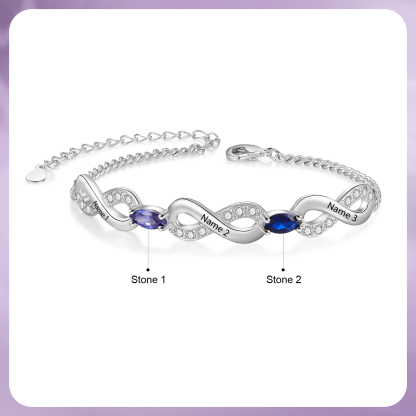 3 Names - Personalised Birthstone and Name Beautiful Bracelet Gift for Her