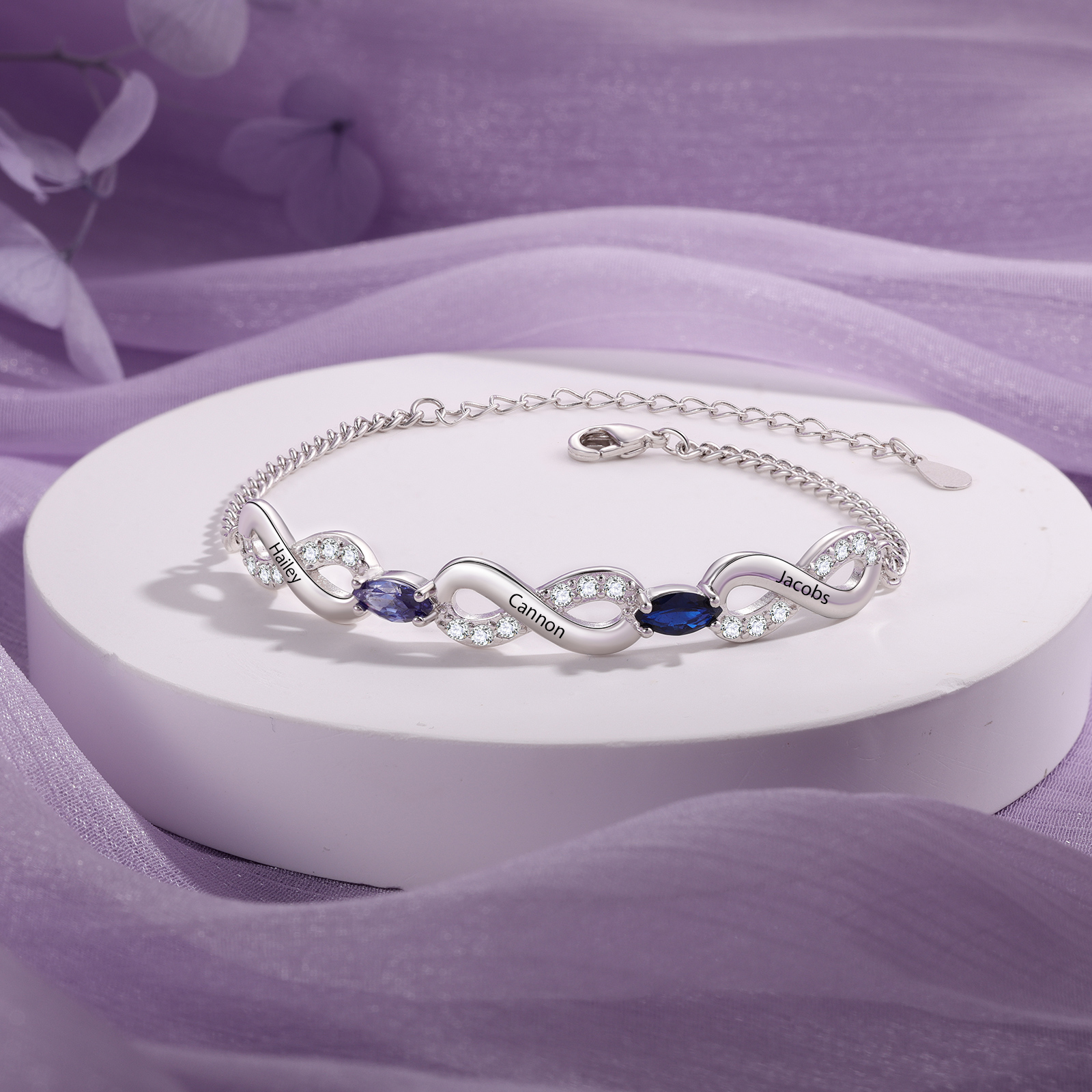 3 Names - Personalised Birthstone and Name Beautiful Bracelet Gift for Her