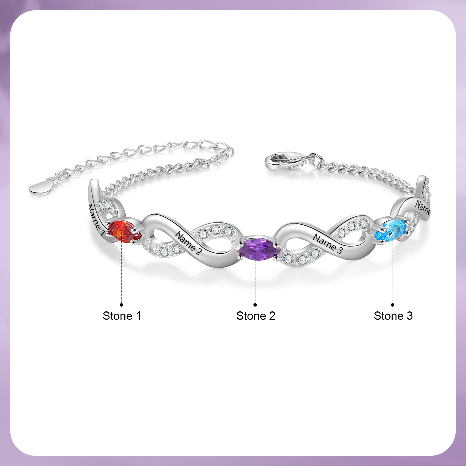 4 Names - Personalised Birthstone and Name Beautiful Bracelet Gift for Her