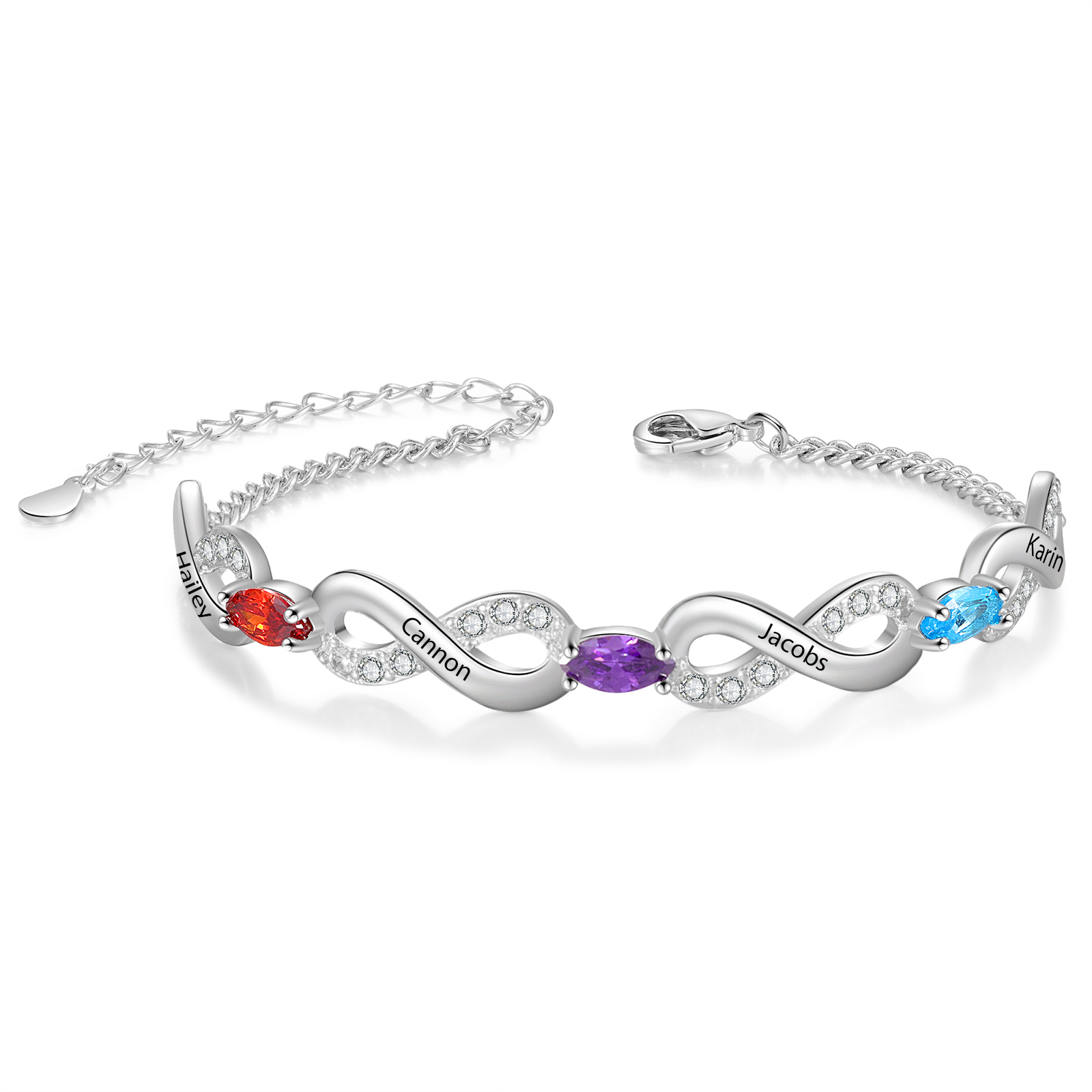 4 Names - Personalised Birthstone and Name Beautiful Bracelet Gift for Her