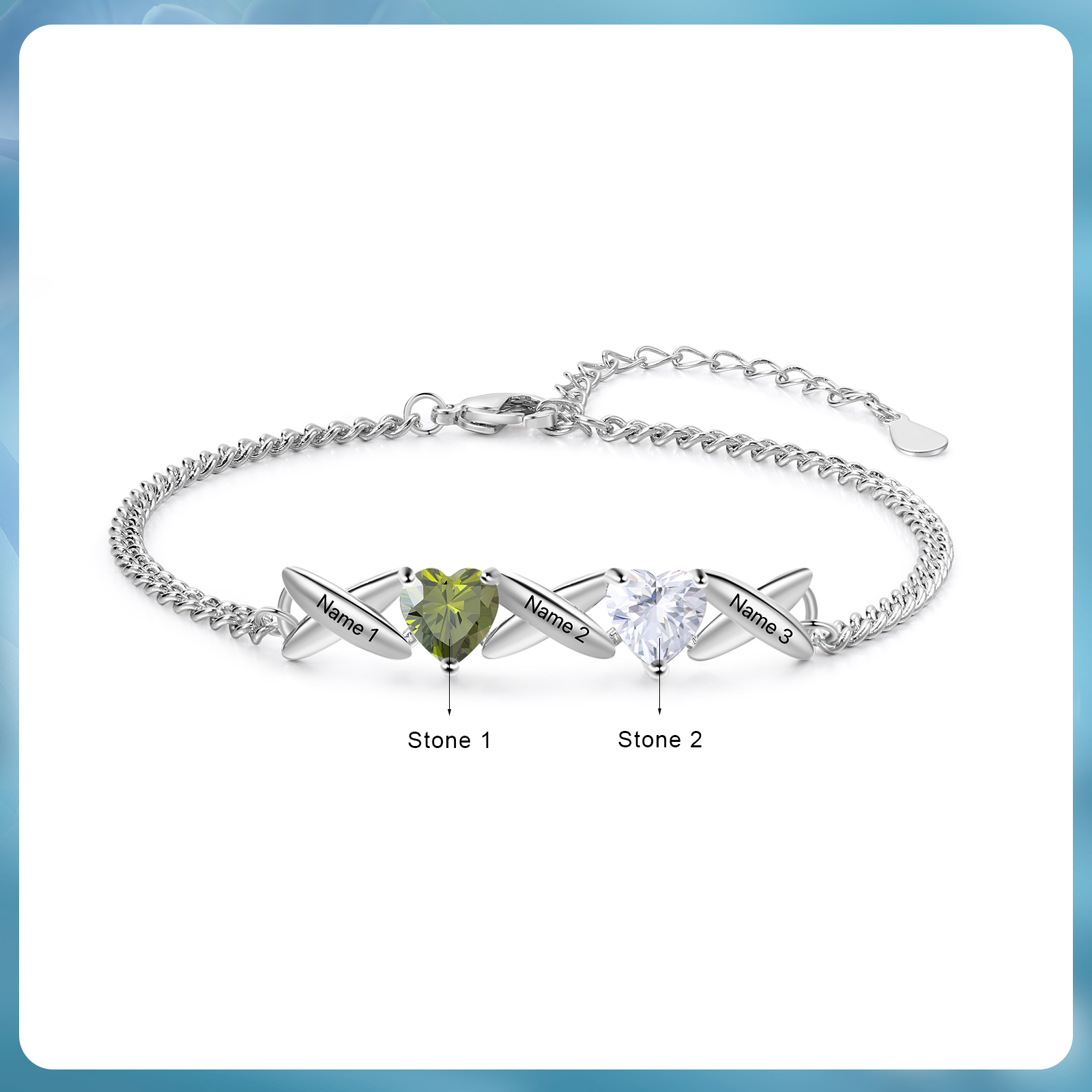 3 Names - Personalised Love Birthstone and Name Beautiful Bracelet Gift for Her