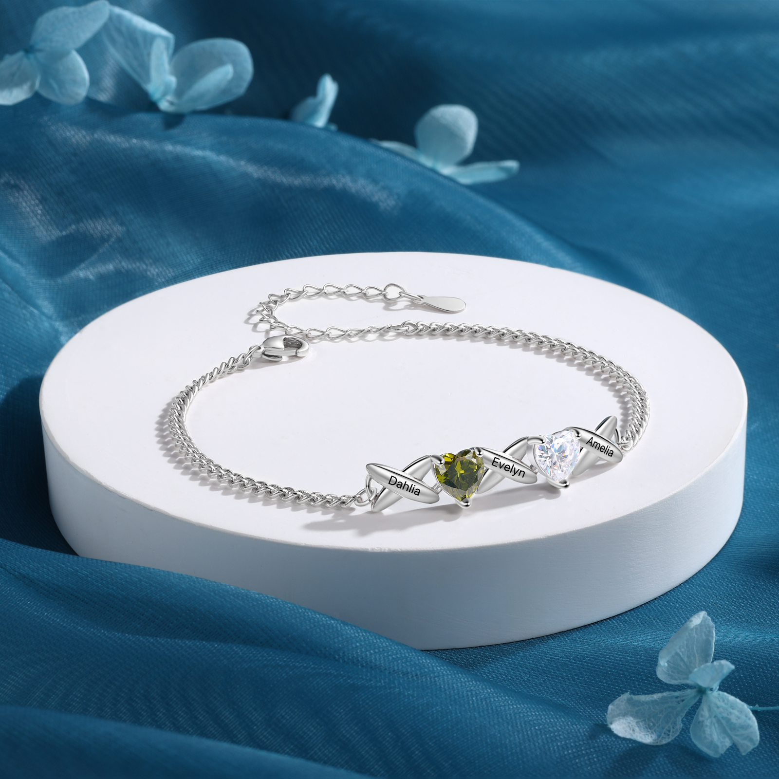 3 Names - Personalised Love Birthstone and Name Beautiful Bracelet Gift for Her
