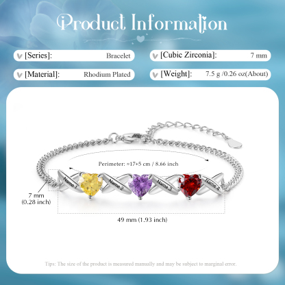 4 Names - Personalised Love Birthstone and Name Beautiful Bracelet Gift for Her