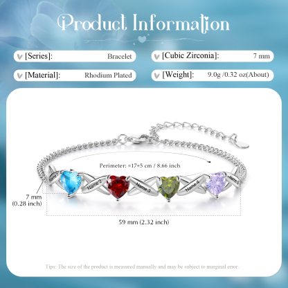 5 Names - Personalised Love Birthstone and Name Beautiful Bracelet Gift for Her