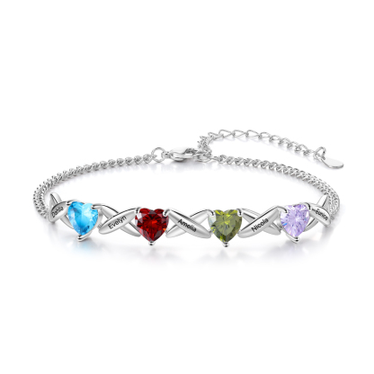 5 Names - Personalised Love Birthstone and Name Beautiful Bracelet Gift for Her