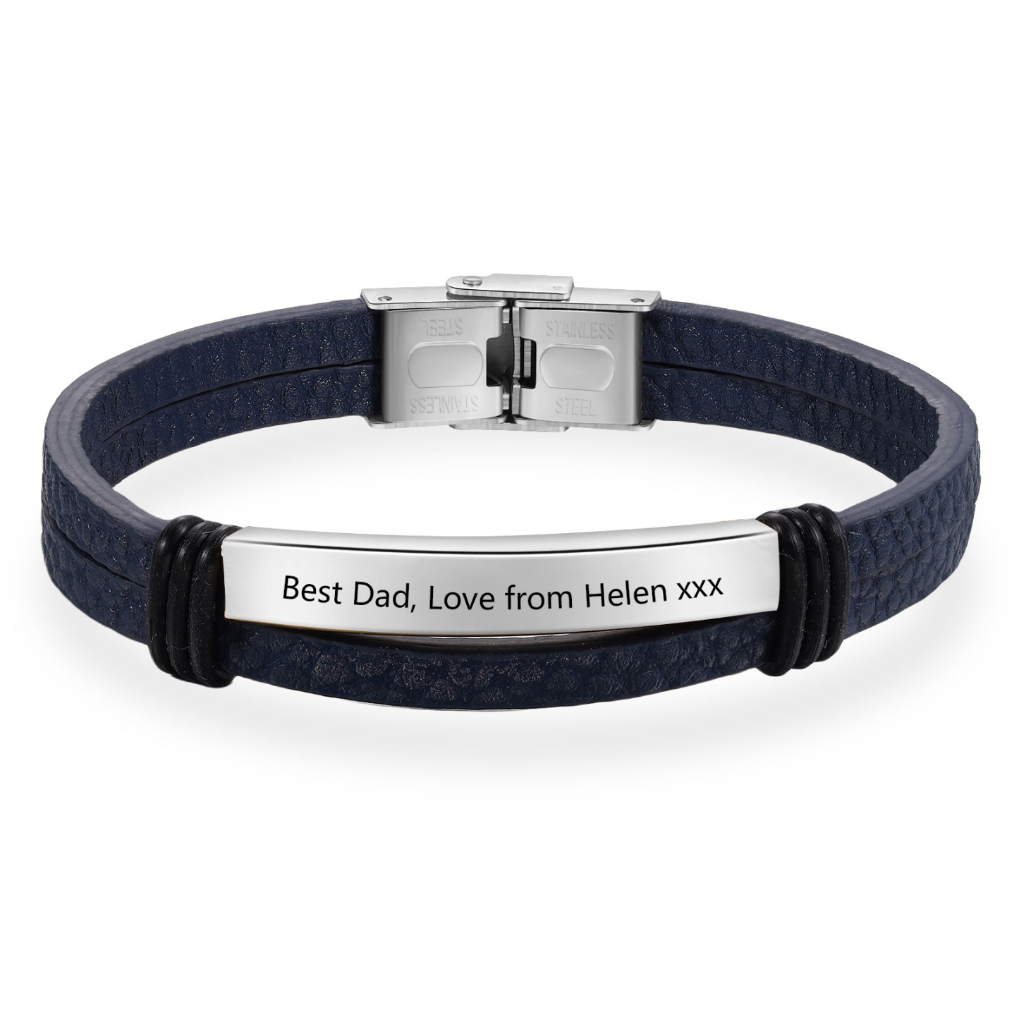 Personalised Text Dark Blue Leather Bracelet Men's Bracelet Father's Day Gift for Dad