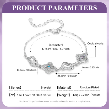 2 Names - Personalized Birthstone Bracelet, Customized 2 Names and Birthstone, Flower Bracelet Gift for Nan