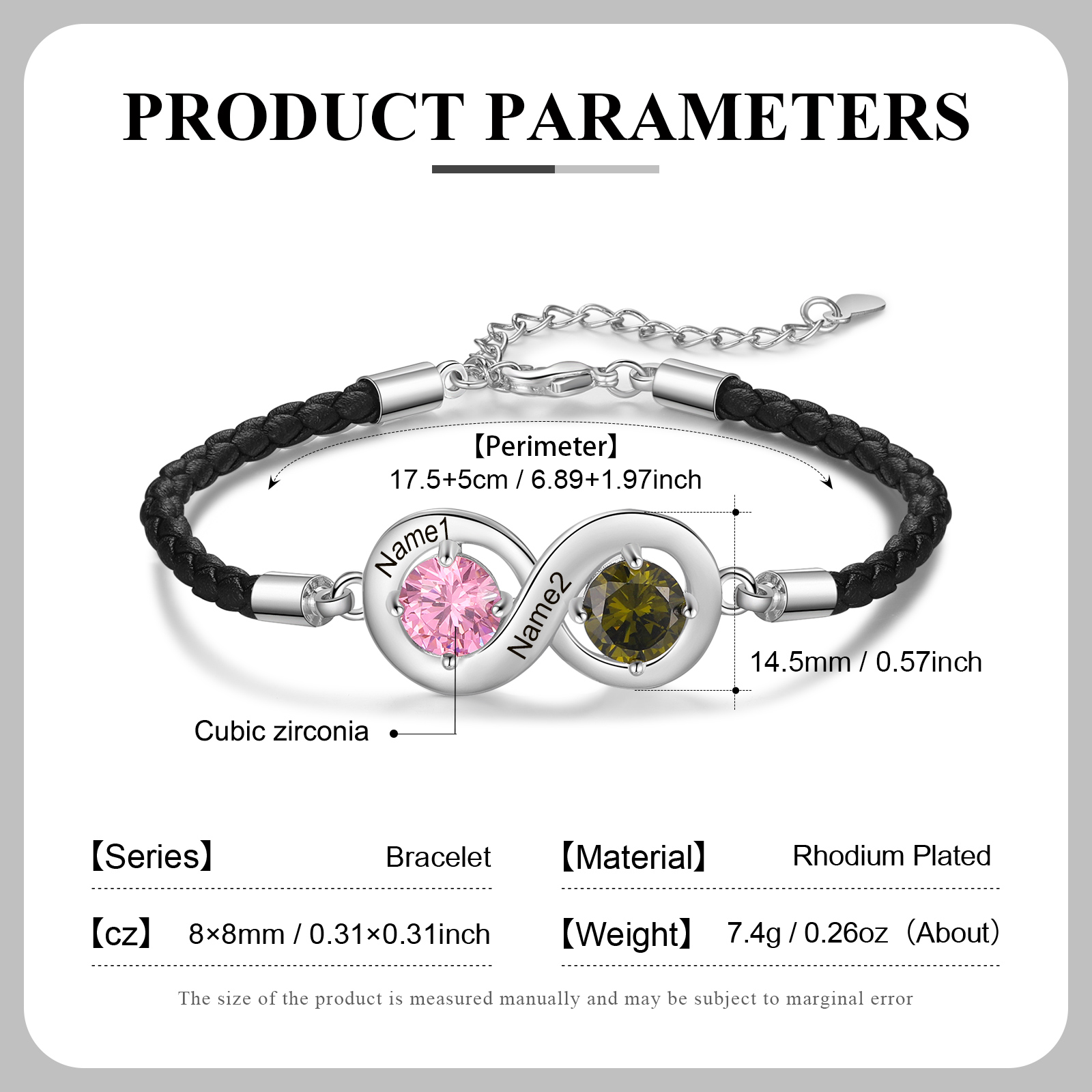 Personalised Infinity Bracelets Custom 2 Birthstones & 2 Names Adjustable Bracelet Gift for Her