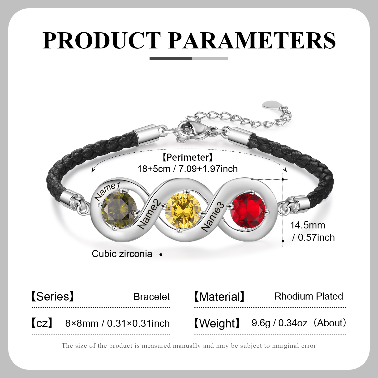 Personalised Infinity Bracelets Custom 3 Birthstones & 3 Names Adjustable Bracelet Gift for Her