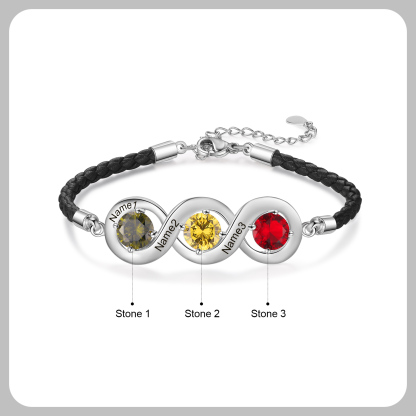 Personalised Infinity Bracelets Custom 3 Birthstones & 3 Names Adjustable Bracelet Gift for Her